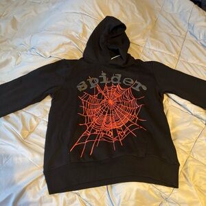 Black Hoodie with Red Spider Web Design